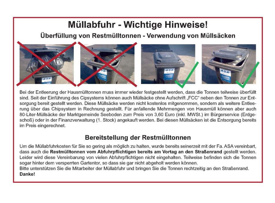 Auf diesem Bild sehen Sier die unsachgemäße Entsorgung bei Restmülltonnen und warum die Abfuhr diese nicht mitnimmt. Über den Link erhalten Sie alle Informationen zum Thema - wenn der Müll stehen bleibt.