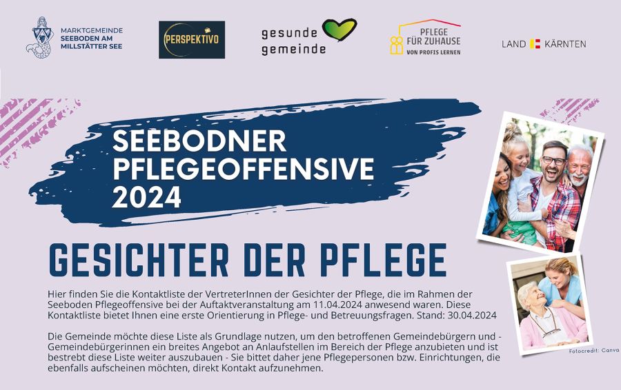 Auf dem Bild sieht mann das Logo der Pflegeoffensive 2024 es ist in rosa gehalten mit blauem Aufdruck. Über den Link kommen Sie zu einer Übersicht zu allen Kontaktpersonen die Ihnen bei der Pflege von Angehörigen helfen können. 